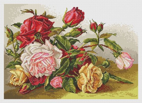 Винтажные садовые розы, схема для вышивки крестом