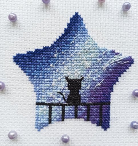 Кот и звезды, схема для вышивания