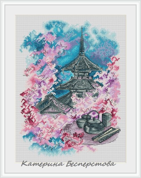 "Цвет Сакуры" чаепитие, схема для вышивки