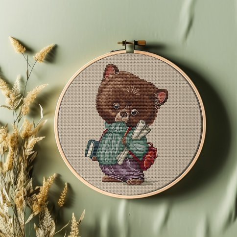 Медвежонок в голубом свитере, схема для вышивки крестом