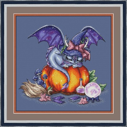 Дракончик в стиле Halloween, схема для вышивки
