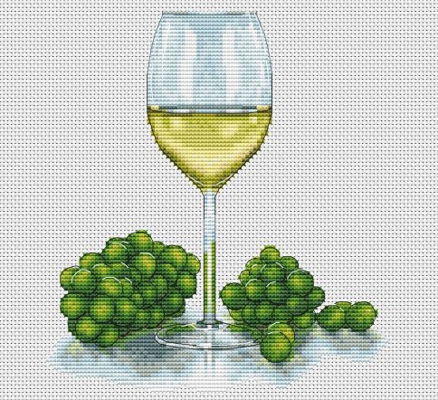 Бокал вина и виноград, схема для вышивки