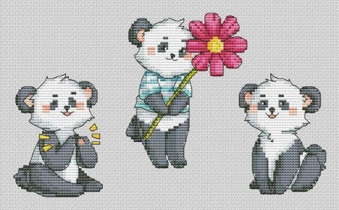 Милые пандушки, схема для вышивки