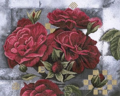 Красные розы на черном, набор для вышивания