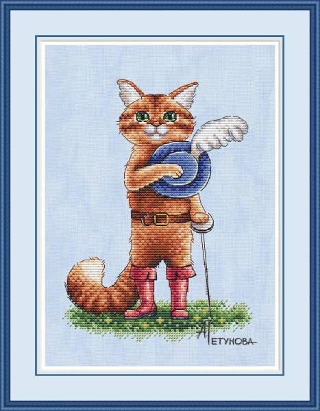 Кот в сапогах (без фона), схема для вышивки