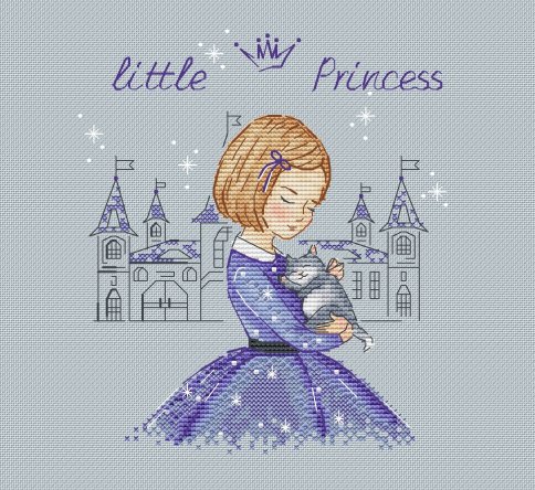 Маленькая принцесса в голубом, схема для вышивки