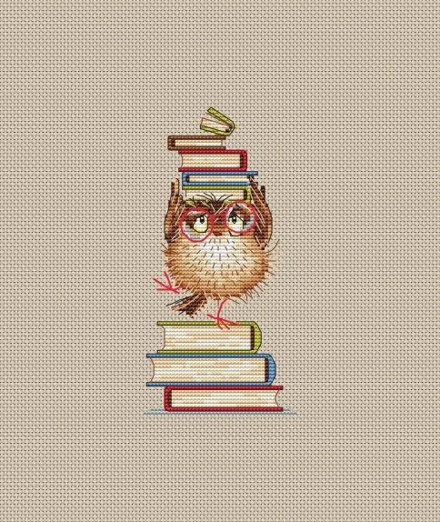 Птичка с книжками, схема для вышивки крестиком