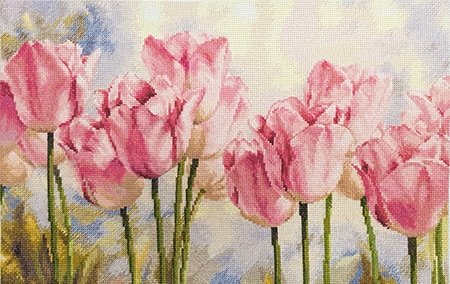 Розовые тюльпаны, набор для вышивания крестом