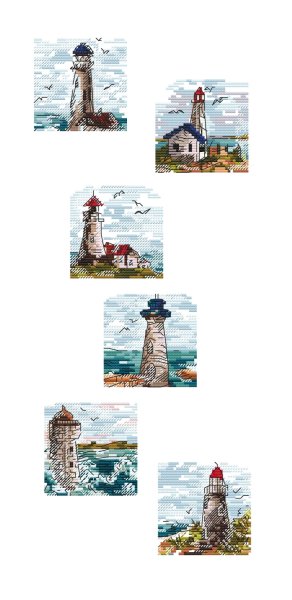 Набор 6 мини маяков, схема для вышивания