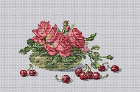Розы и черешня, схема для вышивания