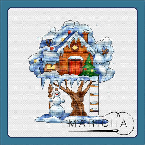 Домик на дереве Зима, схема для вышивки крестом