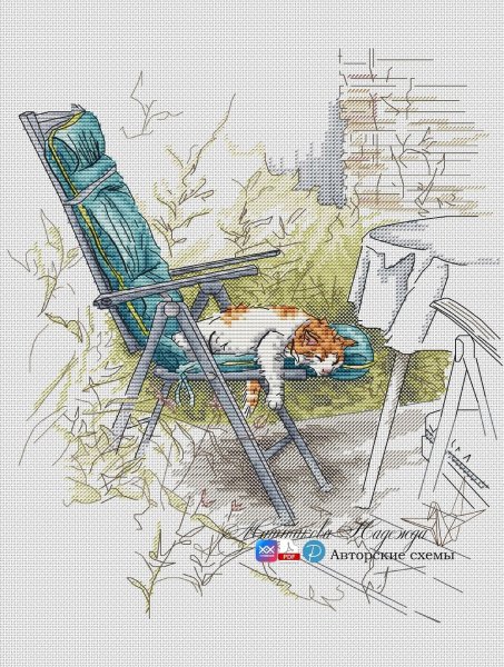Спящий Юдахинский кот, схема для вышивания