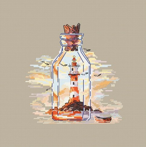 Осенний маяк в бутылке, схема для вышивания