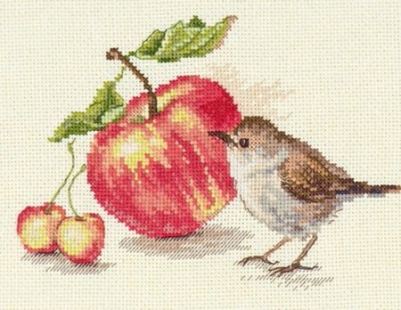Птичка и яблоко, набор для вышивания