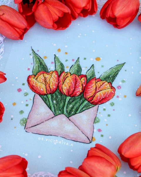 Тюльпаны в конверте, схема для вышивки