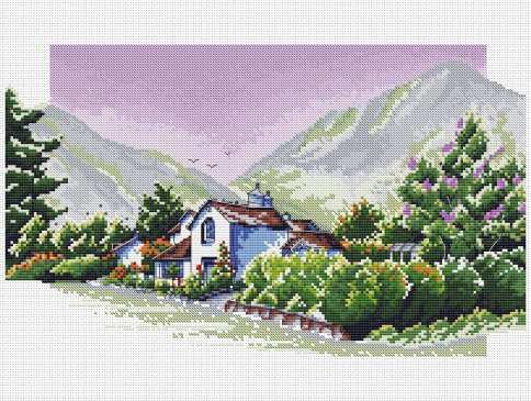 Английский домик в горах, схема для вышивки