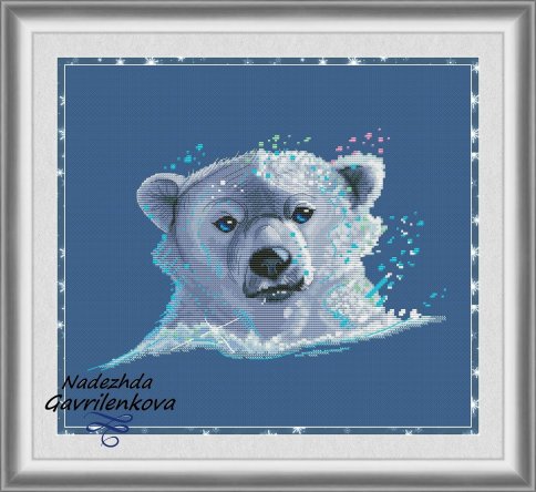 Снежный медведь, схема для вышивки