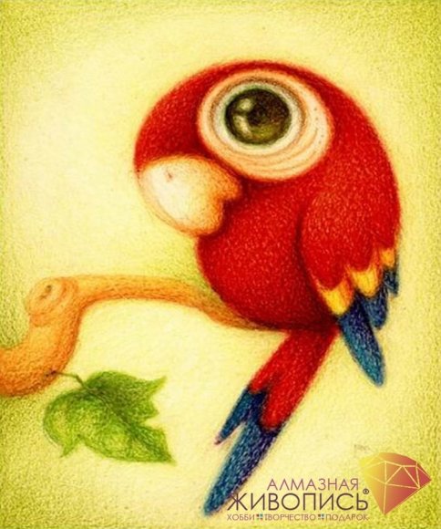 Красный попугай, алмазная мозаика
