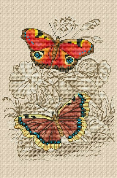 Красные бабочки, схема для вышивки