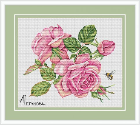 Розовые розы, авторская схема для вышивки