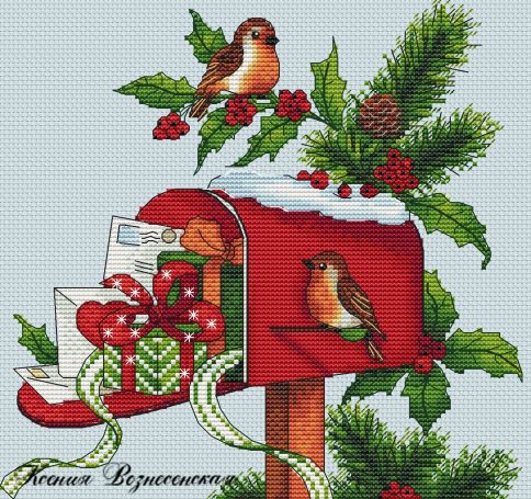 Рождественская почта, схема для вышивки