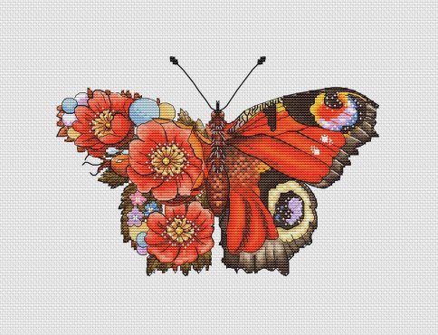 Алая бабочка, схема для вышивки крестом