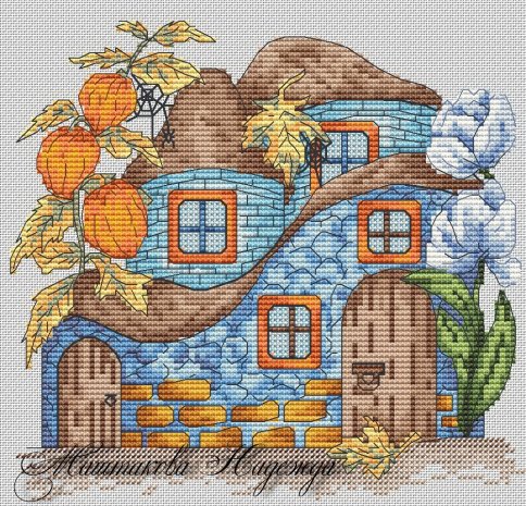 Осенний домик, схема для вышивки