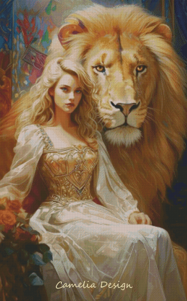 Девушка со львом, схема для вышивания