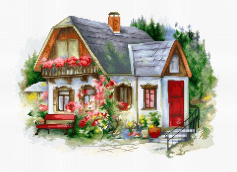Красивый загородный домик, набор для вышивания