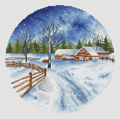 Зимний пейзаж, схема для вышивки крестом