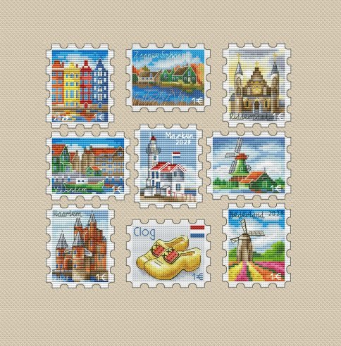 Сет марок Нидерланды, схема для вышивания