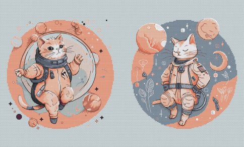 Космические коты, схема для вышивки крестом