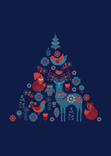 Скандинавские узоры, рождественское дерево 2, схема для вышивания