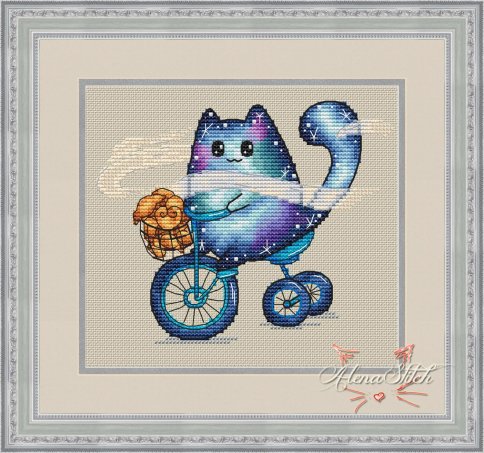 Космо-кот на велосипеде, схема для вышивки