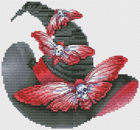 Ведьмина шляпа с бабочками, схема для вышивания 