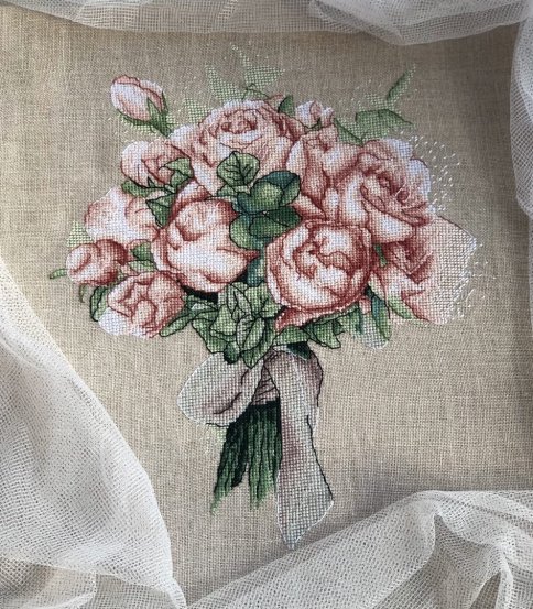 Розовые розы, авторская схема для вышивки крестиком