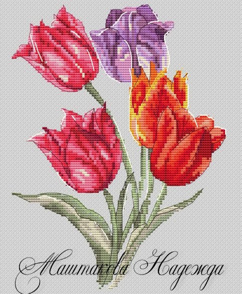 Тюльпаны, схема для вышивки крестом