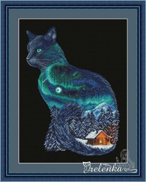 Кошка-ночь, схема для вышивки