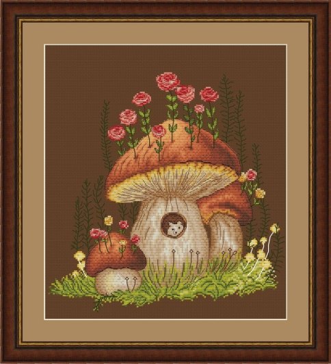 Цветочный грибной домик, схема для вышивки