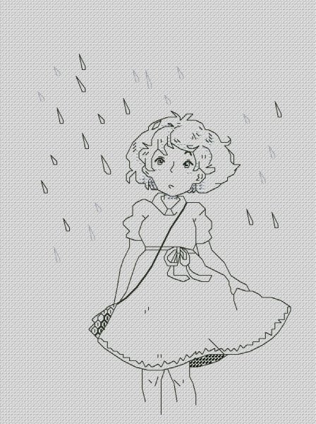 Девочка под дождем, схема для вышивки