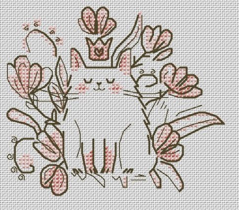 Зефирный котик в короне, схема для вышивки