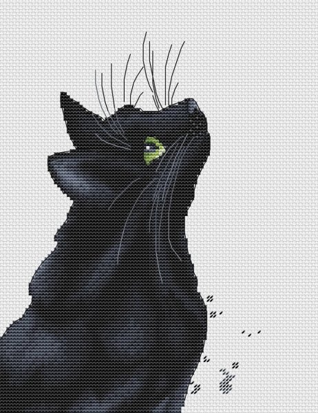 Вышивка лентами(silk ribbon embroidery) - Чёрная кошка