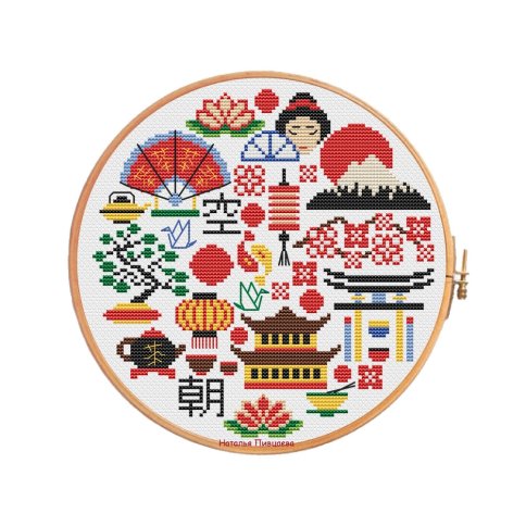 Семплер Япония, схема для вышивки