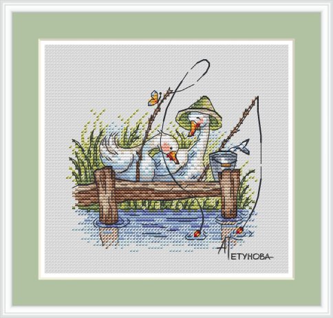 Рыбалка, схема для вышивки