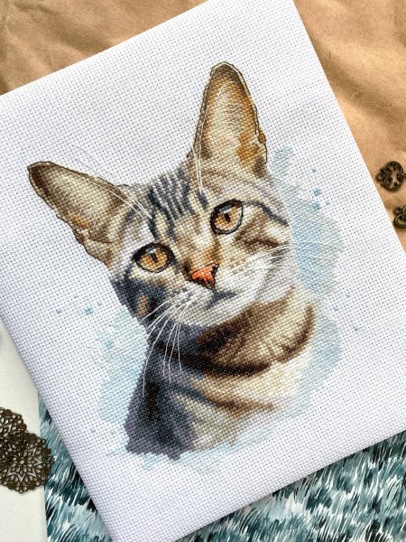 Полосатый кот, схема для вышивки крестиком