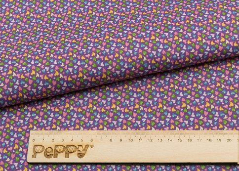 Ткань для пэчворка Peppy, принт фиолетовый с сердечками