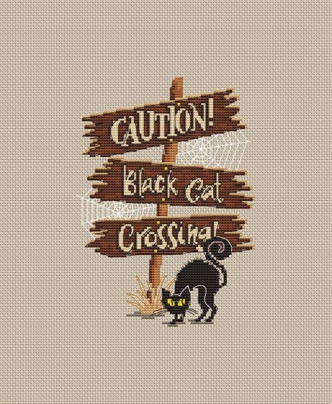 Осторожно! Черный кот!, схема для вышивки крестиком