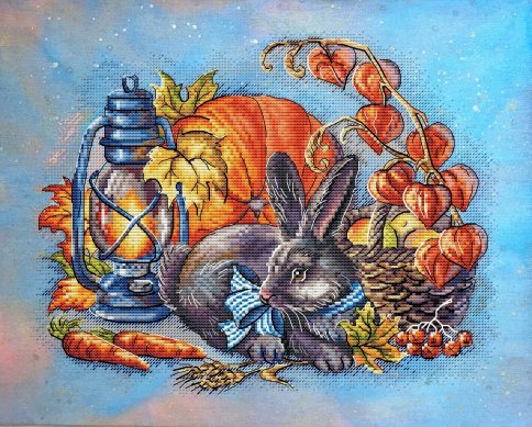 Осенняя с кроликом, схема для вышивания
