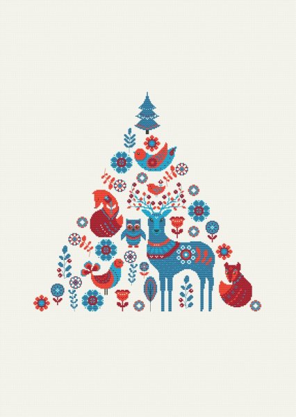 Скандинавские узоры, рождественское дерево, схема для вышивания