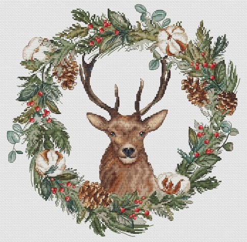 Рождественский олень, схема для вышивки авторская